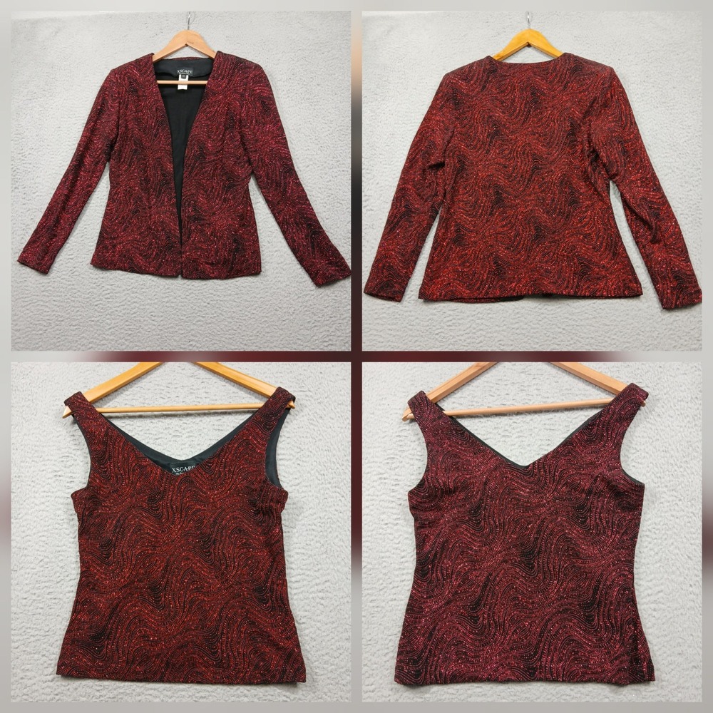 Xscape 2pc‎ Evening Set Womens Red Black Glitter Top Jacket Formal